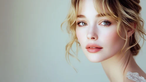 Softly lit digital portrait captures serene blonde woman gaze