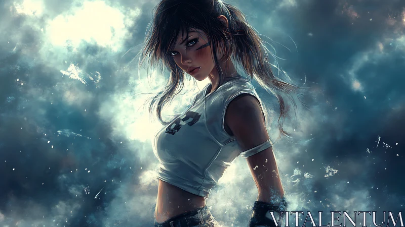 Digital warrior portrait renders dynamic backlit atmosphere