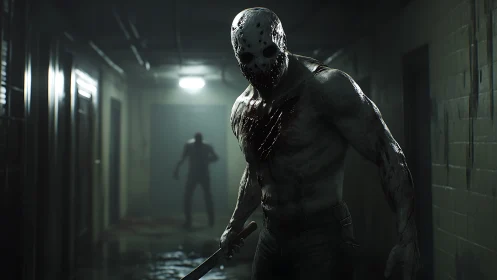 Bloodlit Corridor Bruiser Stalks a Shaking Survivor.