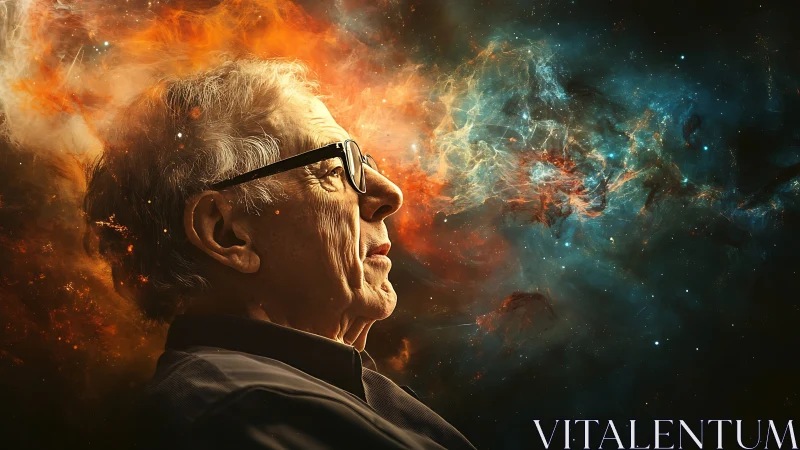 Stargazing mind ignites galaxies in a portrait of wonder.