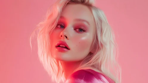 Soft pink glow surrounds a dreamy blonde portrait in bloom
