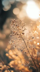 Backlit meadow stem with warm golden bokeh glow at sunset.