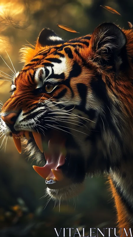 Sunlit jungle fury curls through the tiger’s burning roar