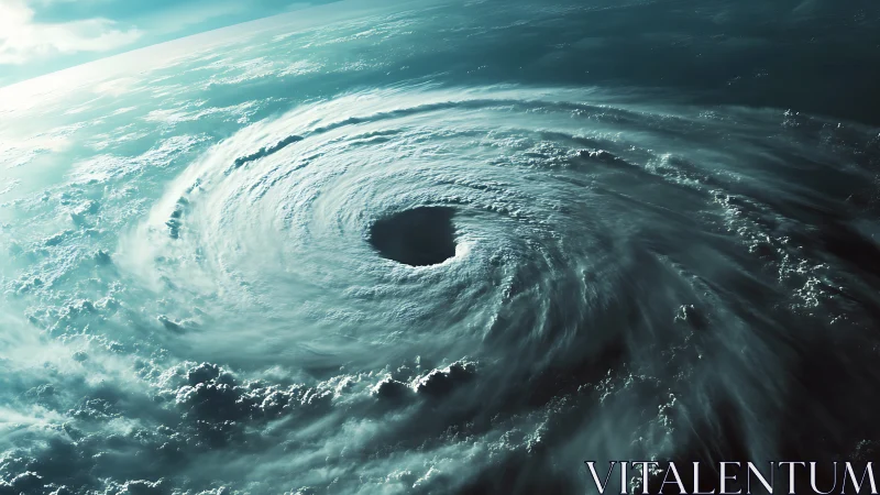 Satellite perspective on large cyclonic storm over ocean.