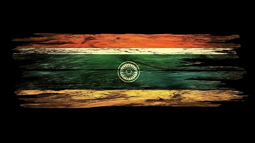 Brush-stroked Indian flag ripples boldly on black background