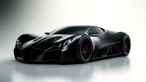 Matte black hypercar rendering with sculpted aerodynamic body.
