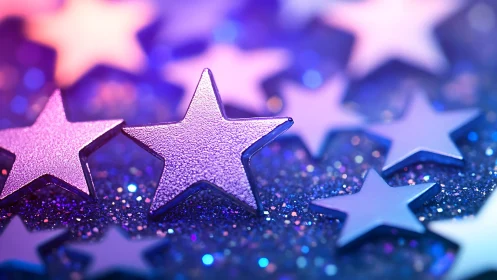 Shimmering pastel stars glowing in dreamy purple light.