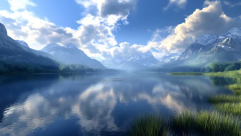 Sky-drunk alpine lake mirroring daydreaming mountains.