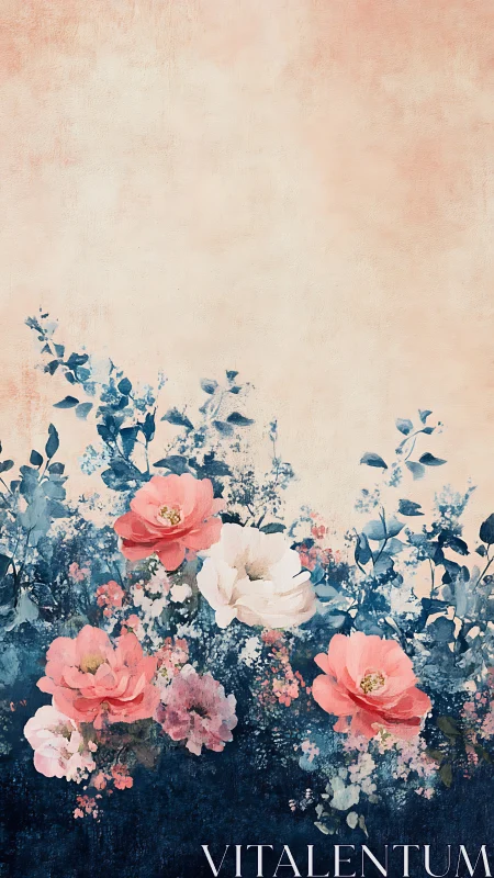 Gradient-Faded Floral Composition with Layered Color Transitions and Botanical Elements