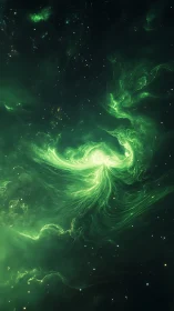 Emerald phoenix nebula swirling through deep space.