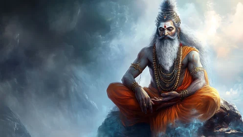 Mystical sage in meditative pose rendered with high-detail lighting