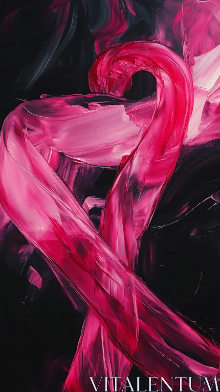 Curved magenta strokes intersect across a dark painted field