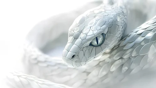 Striking Close-Up of White Snake in Minimalist Artistic Style.
