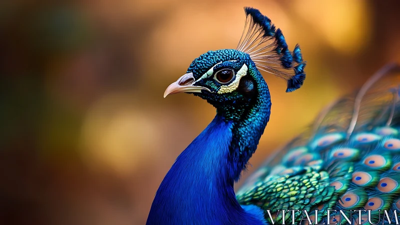 Vibrant Peacock Portrait with Colorful Plumage in Soft Focus.