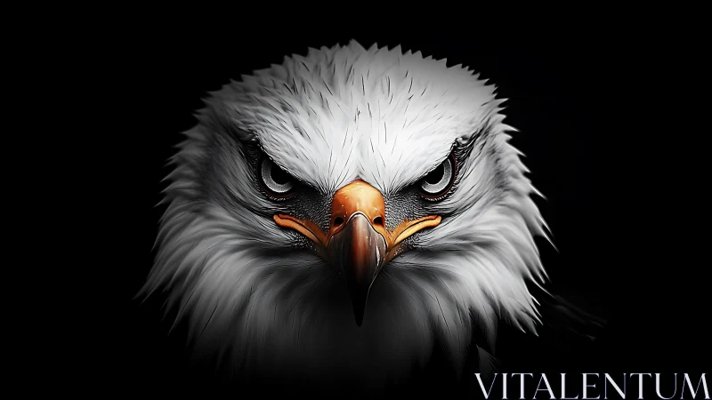 Intense Bald Eagle Portrait in Dramatic Lighting, Hyperrealistic Style.