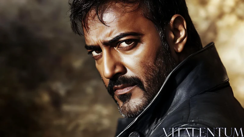 Brooding leather-clad rebel framed in molten golden light.