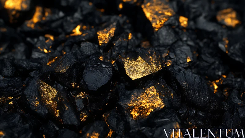 Black Ore With Gold Dust Texture. Precious Mineral.