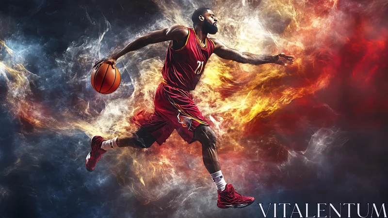 Dynamic basketball player in fiery motion blur composition