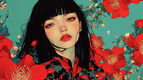 Silent poppy siren tilts through teal-saturated daylight