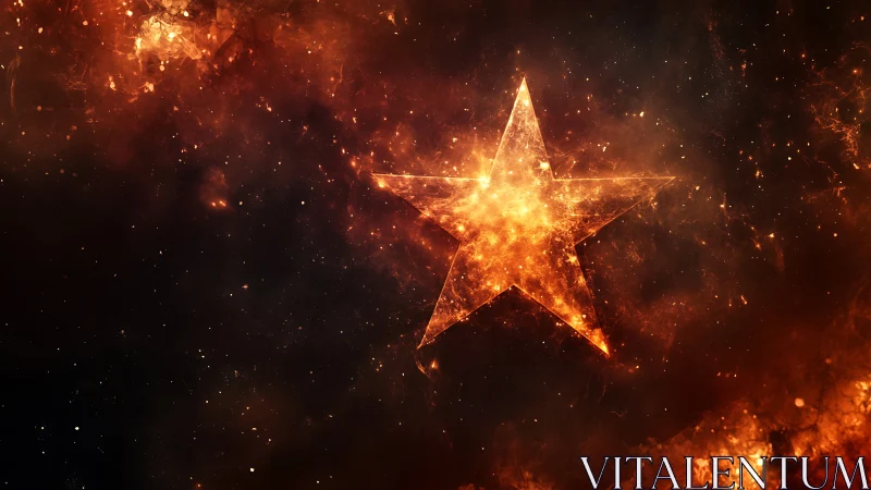 Glowing cosmic star shining warmly in a swirling nebula.