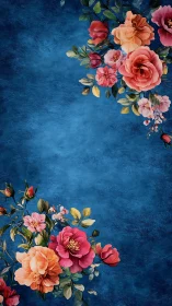 Vibrant Florals Dancing Across Deep Blue Canvas.