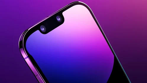Smartphone front camera notch close-up under neon light