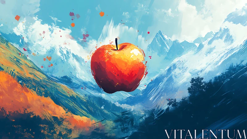 Skyborn Ember Apple over Wild Painterly Mountains.