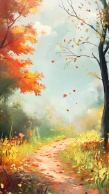 Autumn Path Where Falling Leaves Paint the Way