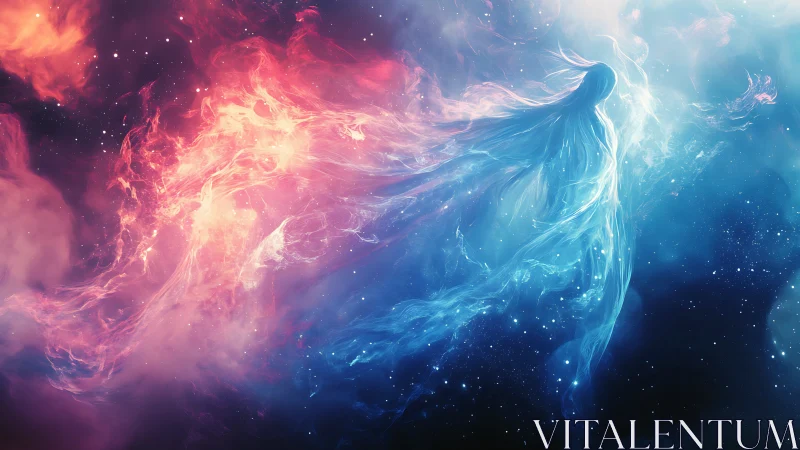 Nebular spirit silhouette divides warm and cool cosmic plasma