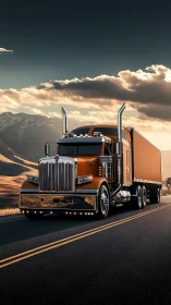 Aerodynamic long‑haul semi under cinematic alpine dusk sky.