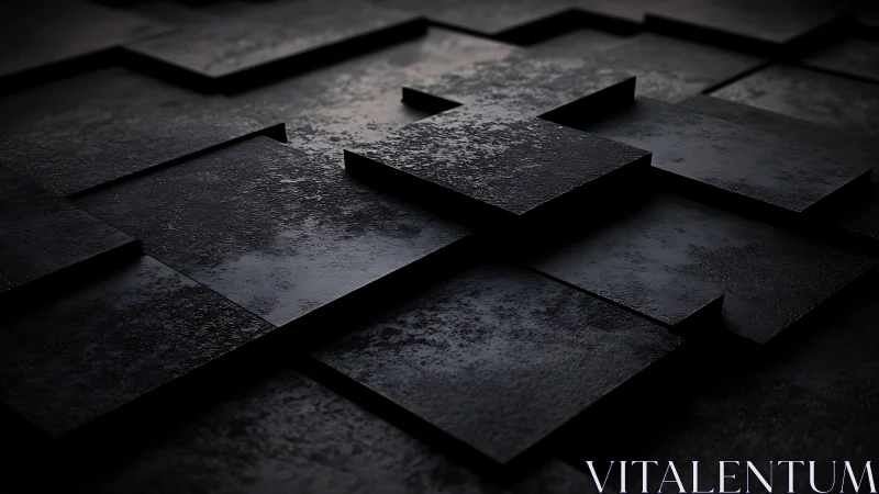 Midnight iron tiles drift in layered geometric hush.