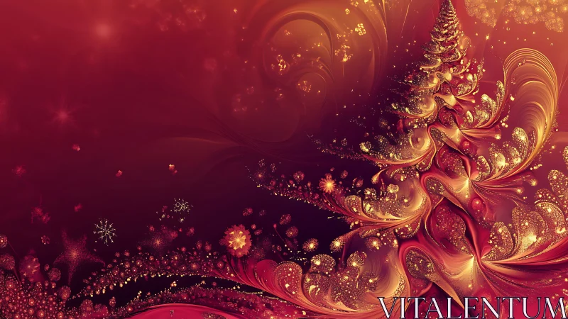 Glittering fractal Christmas tree swirling in ember light.