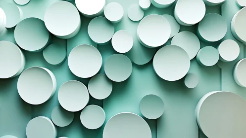 Layered teal circular forms in geometric abstract arrangement.