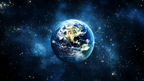 Digital rendering shows Earth centered against dense starfield