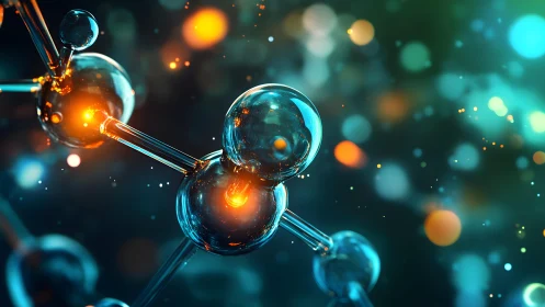 Futuristic molecular structure illustration with glowing particles.