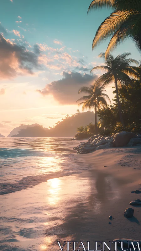 Golden Hour Paradise on Tropical Shore.