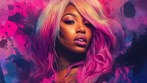 Neon-splashed siren leans into the galaxy of hot pink storms