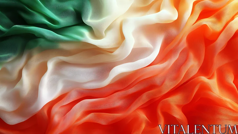 Tricolor fabric forms layered green, white and orange folds