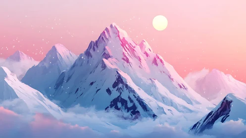 Blush sky summit dreaming beneath a floating winter sun.