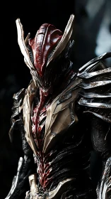 Alien biomechanical warrior in dark cinematic lighting.