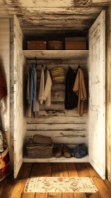 Weathered cottage closet quietly rehearses daily rituals
