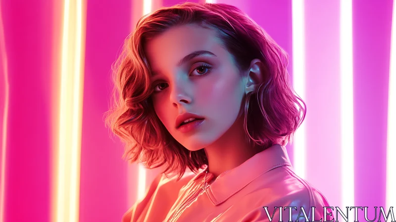 Neon daydream portrait in electric pink studio glow.