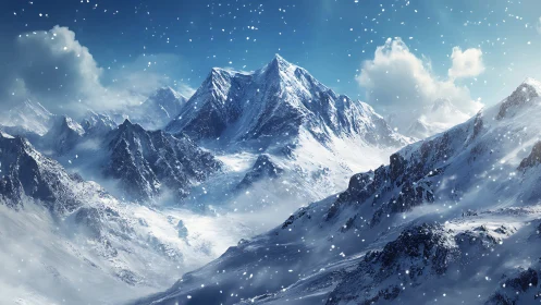 High-altitude alpine range under dynamic winter snowfall