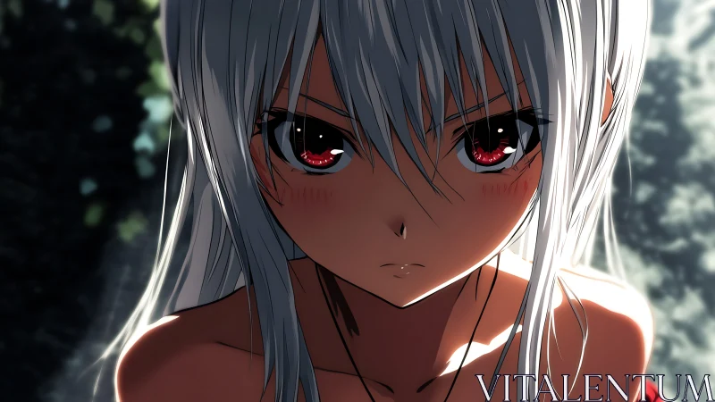 Silver-haired resolve burns quietly behind crimson eyes