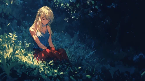 Sunlit solitude hums softly around the dreaming girl