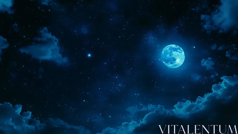 Night sky with full moon, sparse clouds and star field.