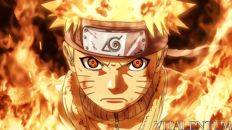 Fiery ninja warrior stares ahead in blazing determination.