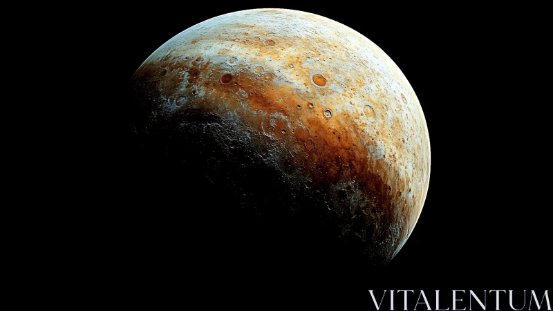 Warmly lit cratered planet bathed in quiet cosmic glow.