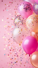 Festive Balloons with Confetti Scatter Against Pink Background