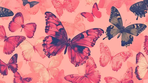 Rose-tinted butterfly chorus drifting across a coral sky.